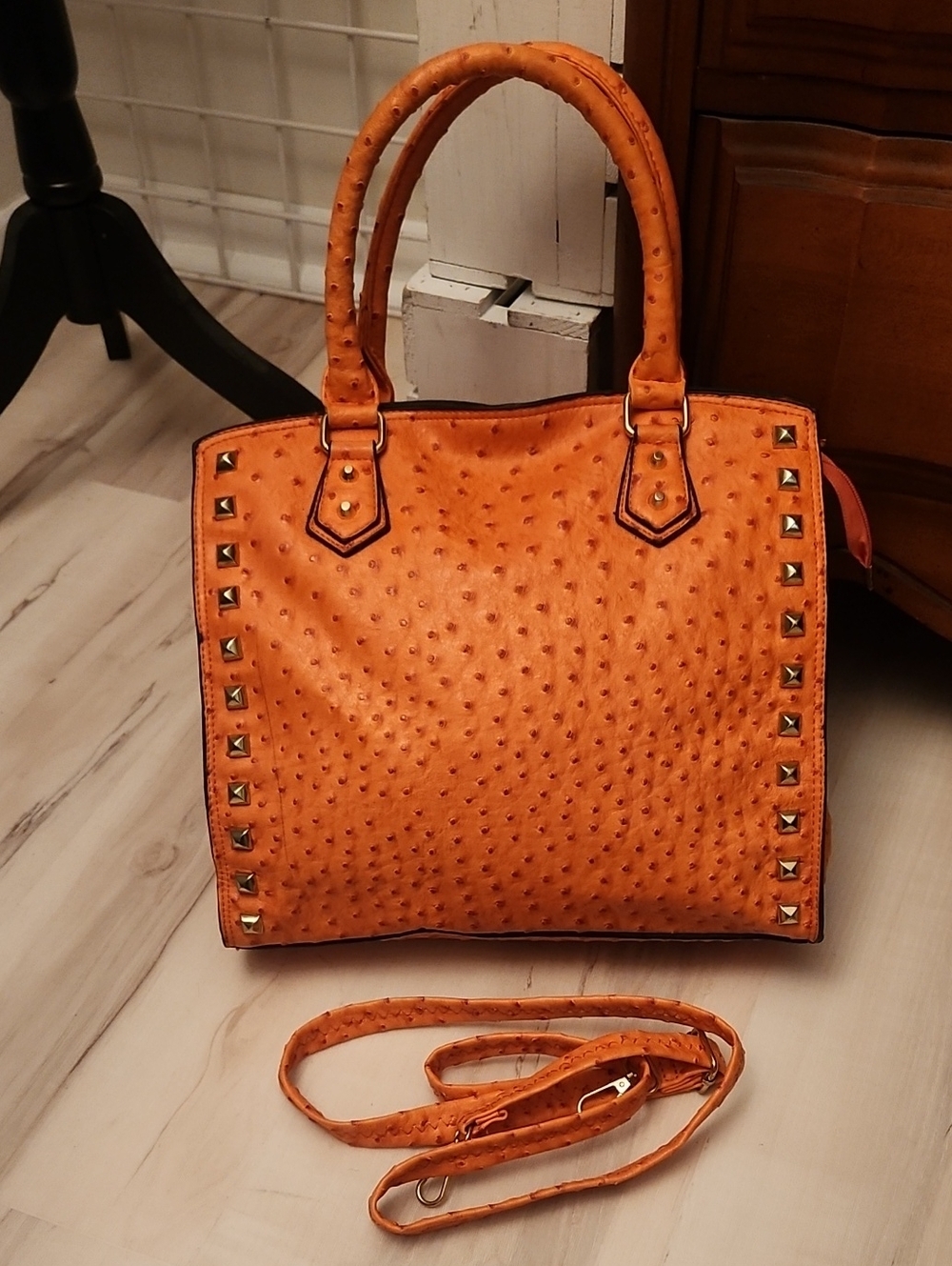 Vintage Orange Ostrich Shoulder Bag